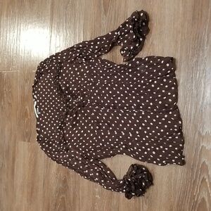 (L) Le Caviar Polka Dot Print Sheer Statement Sleeves Peasant Bohemian Y2K